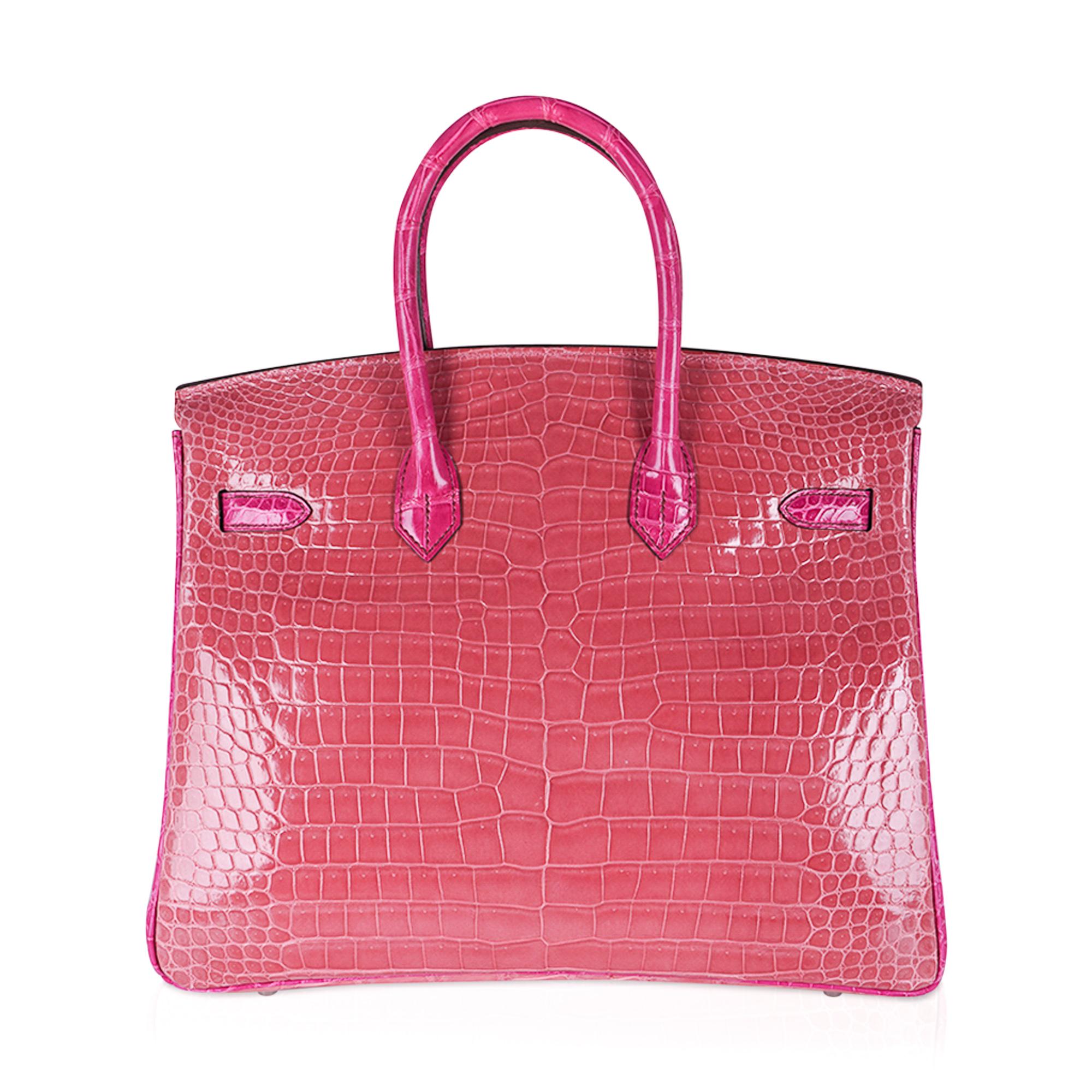 Hermès - Sac Birkin HSS 35 en crocodile rose indien/fuchsia avec finitions en palladium en vente 6