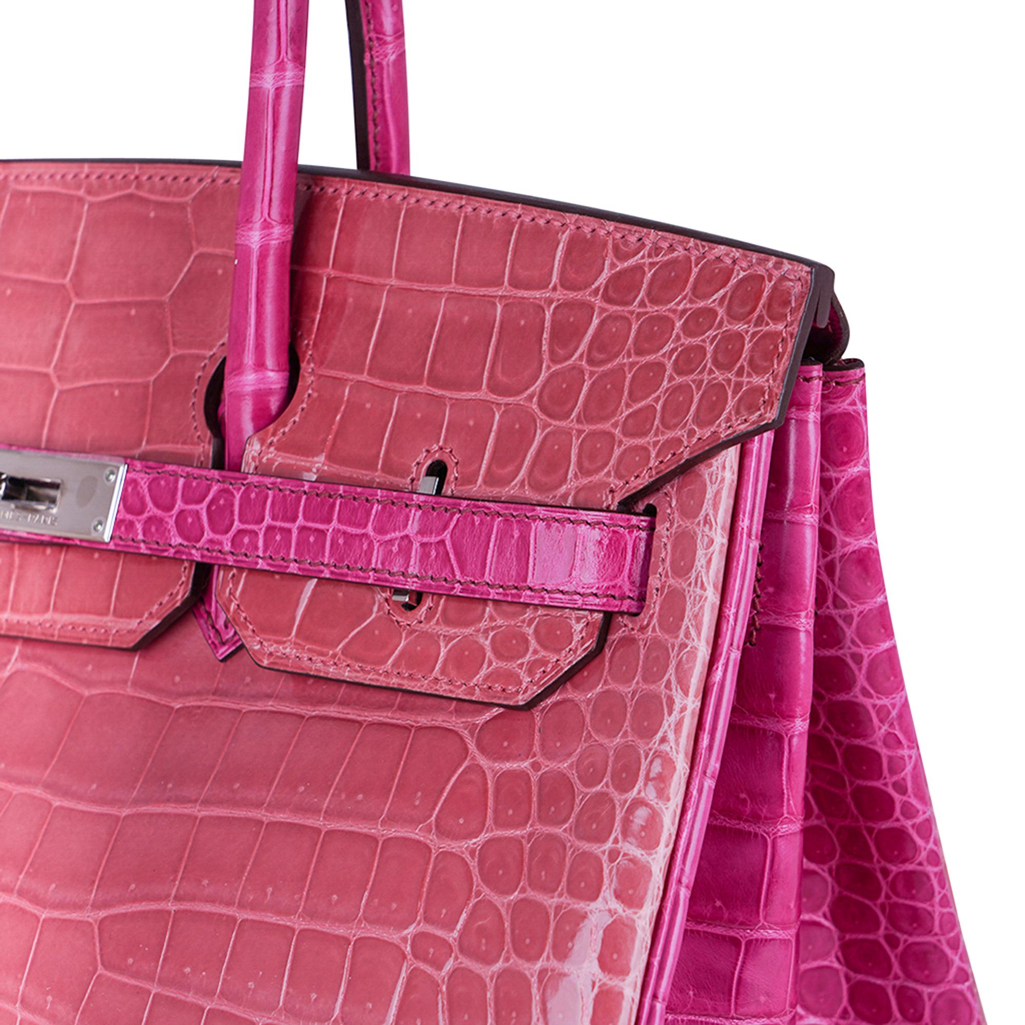 Hermès - Sac Birkin HSS 35 en crocodile rose indien/fuchsia avec finitions en palladium en vente 1