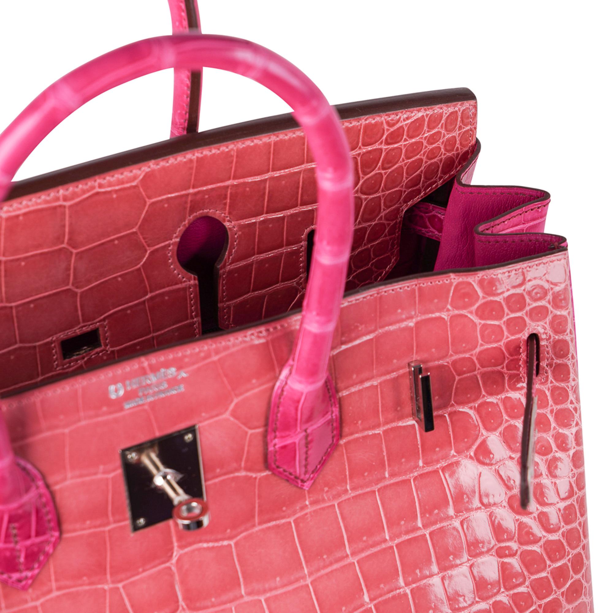 Hermès - Sac Birkin HSS 35 en crocodile rose indien/fuchsia avec finitions en palladium en vente 5