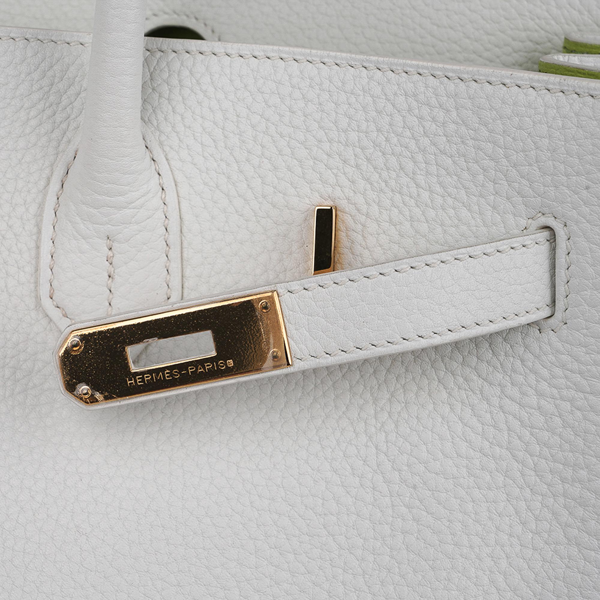 Hermes Birkin HSS 35 Bag White / Kiwi Gold Hardware Clemence Leather New 4