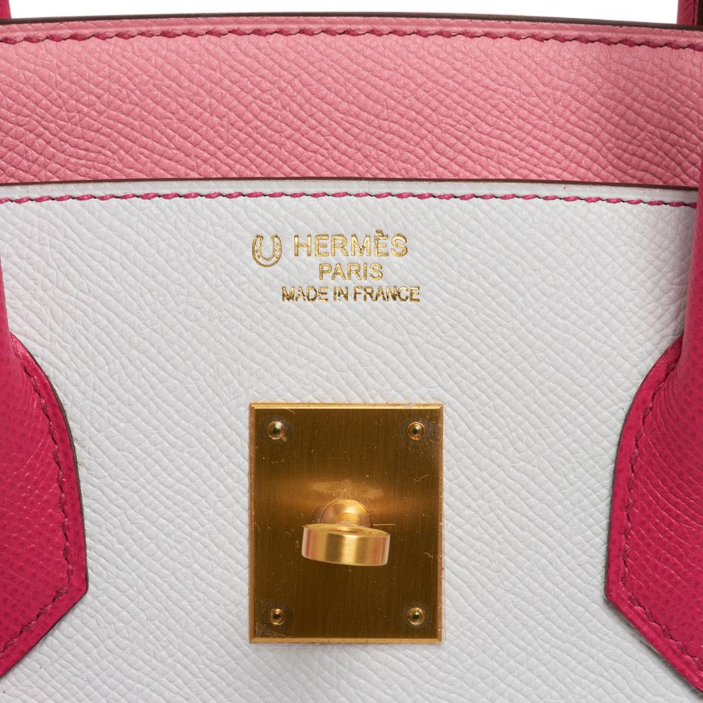 Hermes Birkin HSS 35 Tasche Weiß/Rose Konfetti/Rose Tyrien gebürstet Gold Hardware Damen