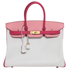 Hermes Birkin HSS 35 Bag White/Rose Confetti/Rose Tyrien Brushed Gold Hardware