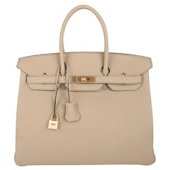 Hermes Birkin HSS 35 Bi-Color Bag Trench / Rose Jaipur Brushed Gold Hardware 