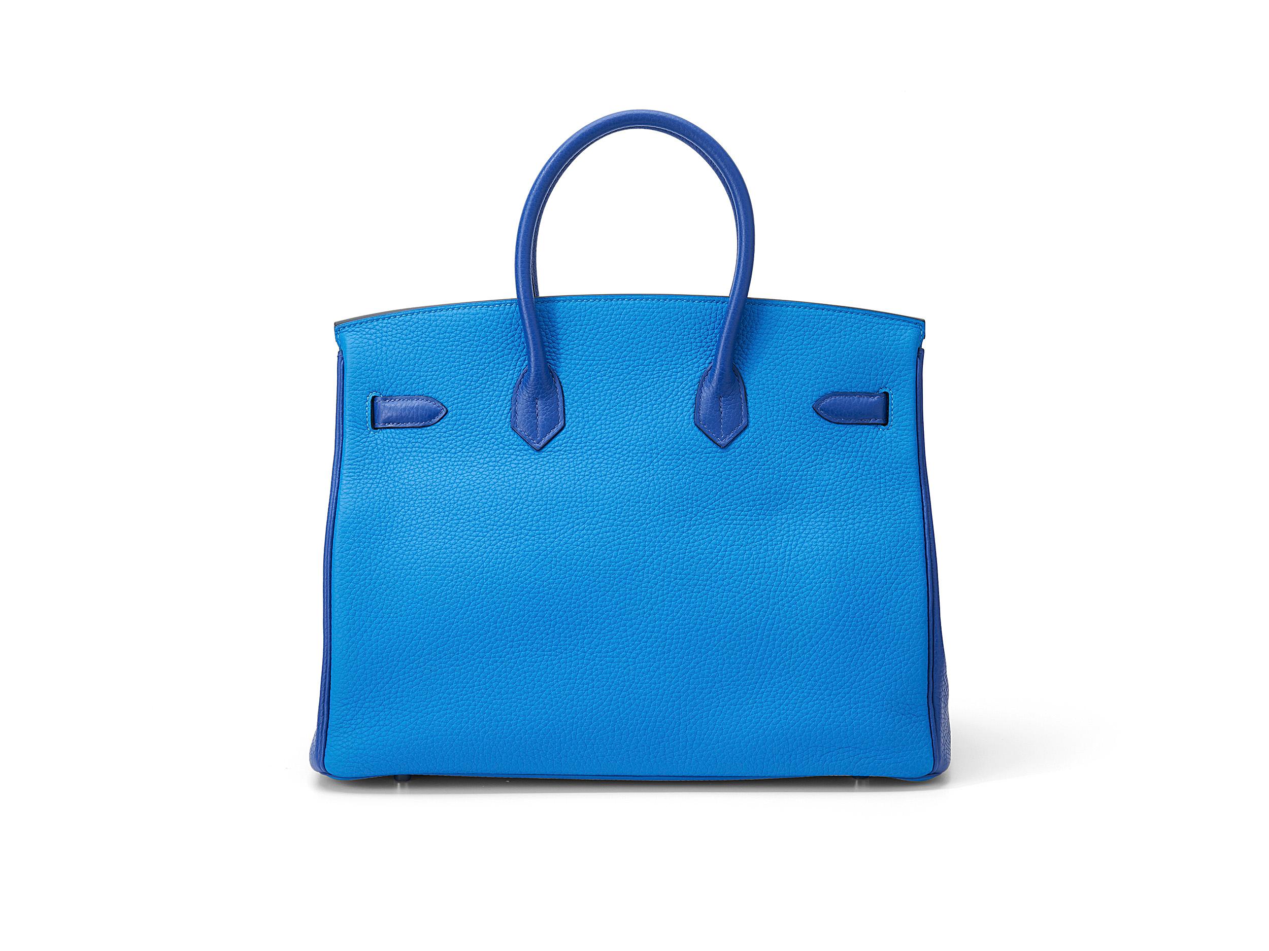 Hermès Birkin HSS 35 Bleu Electric Zelige Togo Palladium Hardware In Good Condition For Sale In Berlin, DE