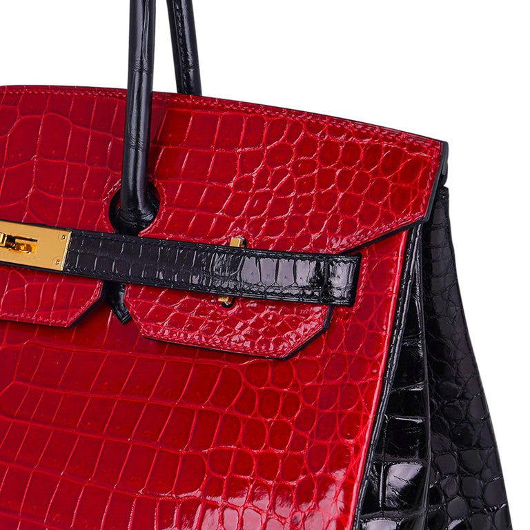 Hermes Birkin Bag 25cm Lipstick Red Braise Porosus Crocodile Gold