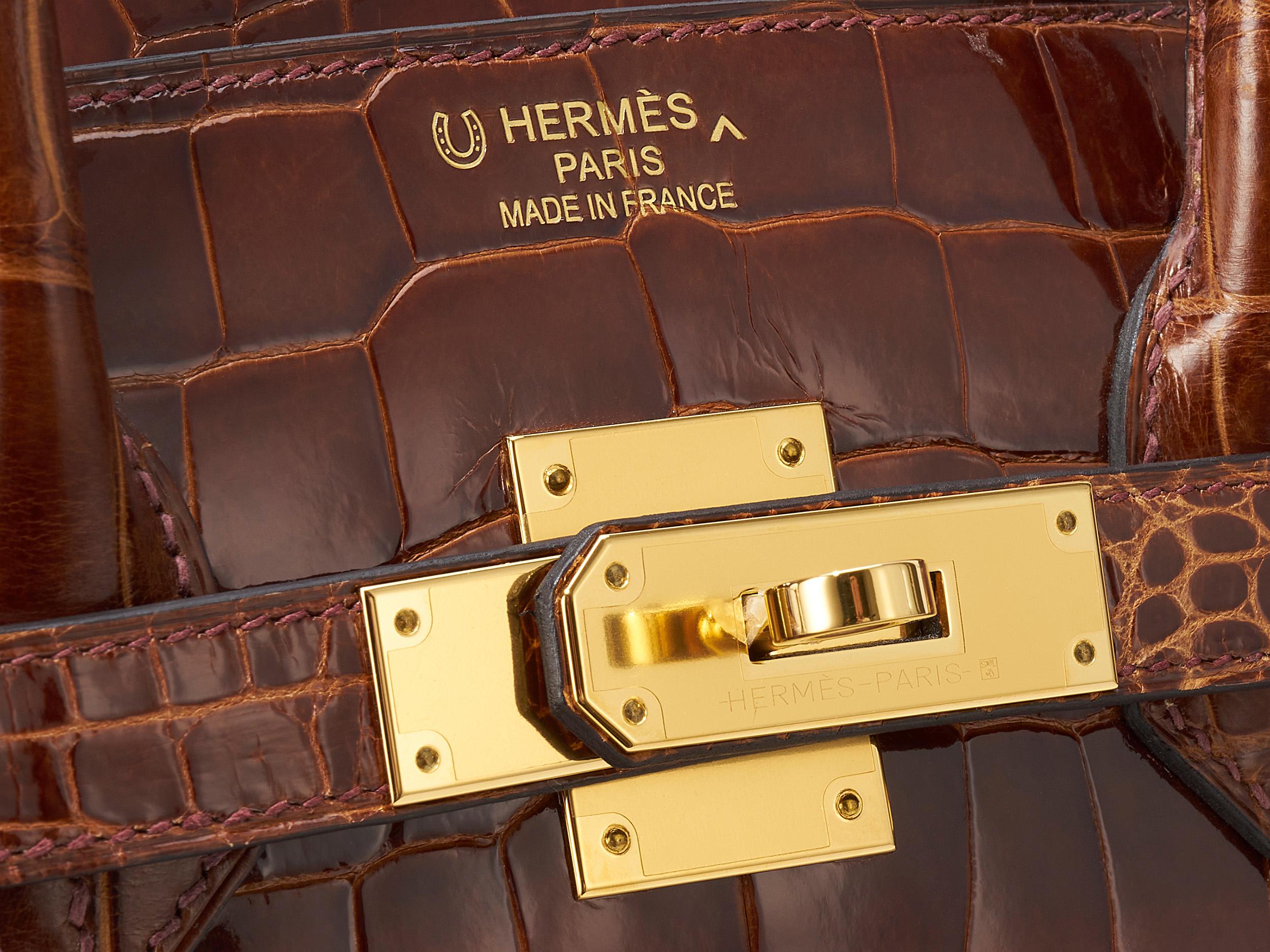 Hermès Birkin HSS 35 Krokodil Porosus Lisse Honey Gold Hardware im Zustand „Hervorragend“ im Angebot in Berlin, DE