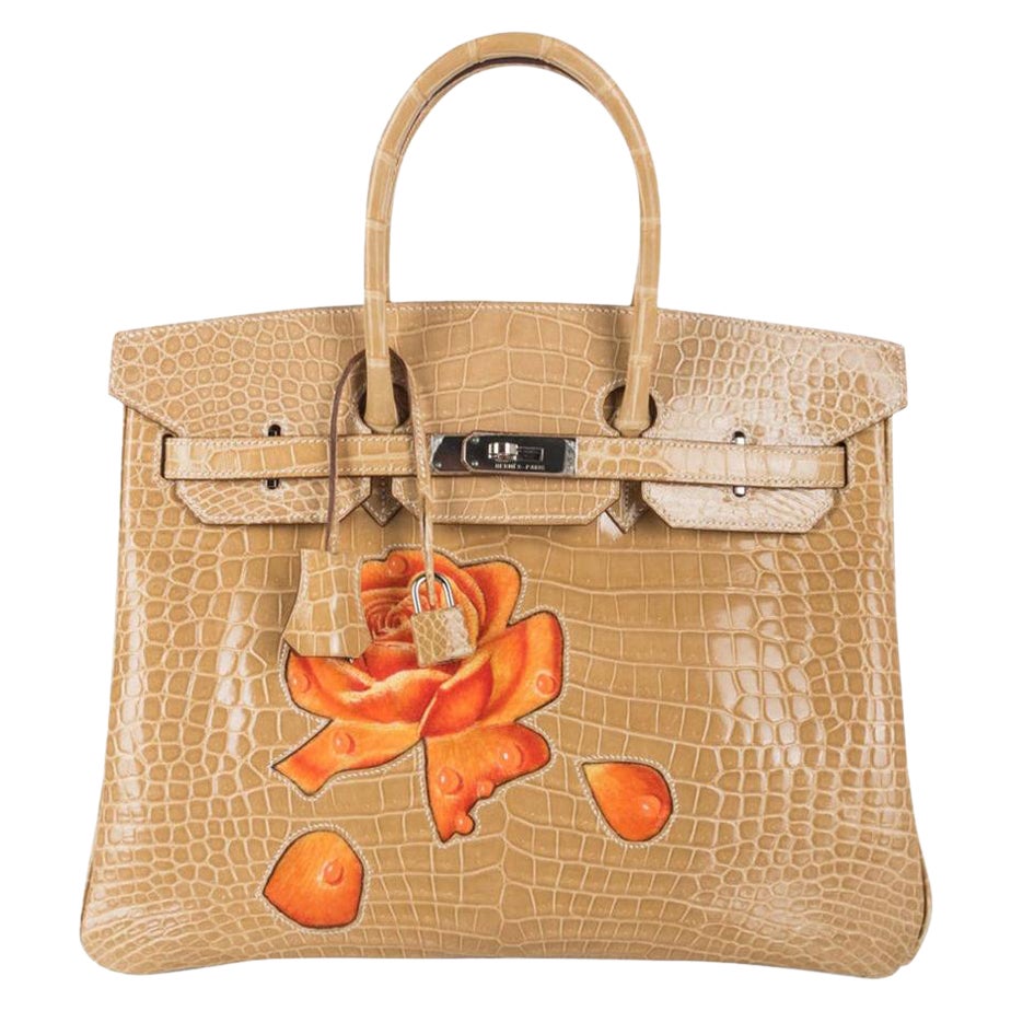 Hermes Birkin HSS 35 Poussiere Tautropfen Rosen One of a Kind Porosus Krokodil Tasche