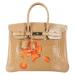 Hermes Birkin HSS 35 Poussiere Tautropfen Rosen One of a Kind Porosus Krokodil Tasche