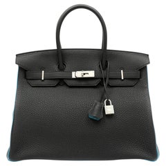Hermès Birkin HSS 35cm Black w Turquoise Piping + Interior Togo Leather