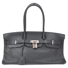 HERMES Birkin JPEG Black Leather Palladium Top Handle Satchel Evening Tote Bag