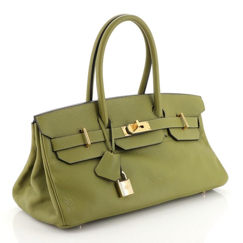 Brown Hermes Birkin JPG Handbag Vert Chartreuse Clemence with Gold Hardware 42