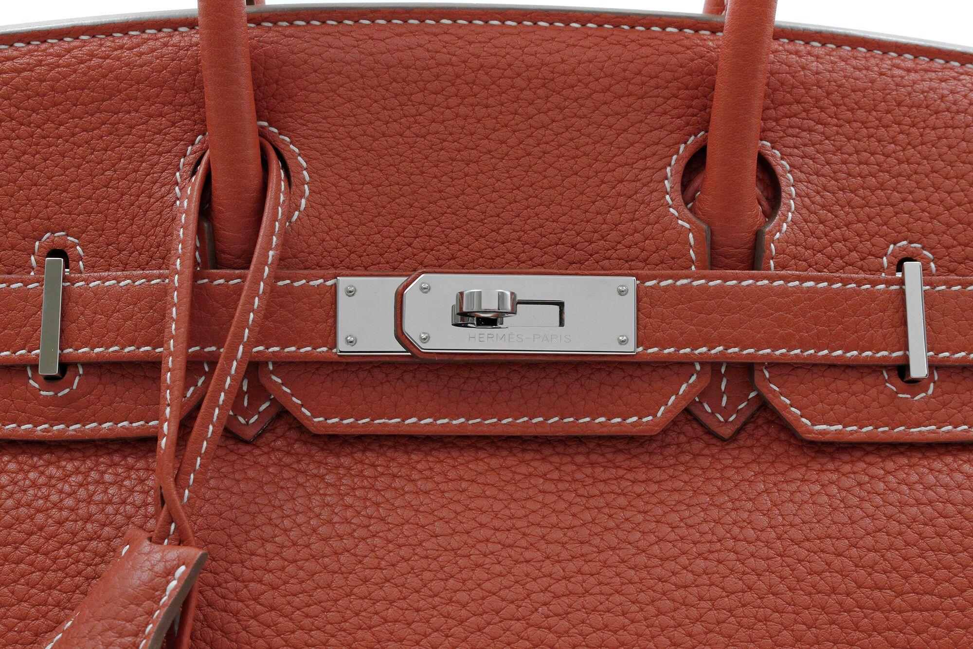 Hermès Birkin Limited Edition 30 Sanguine Orange/White Leather Satchel Bag 5