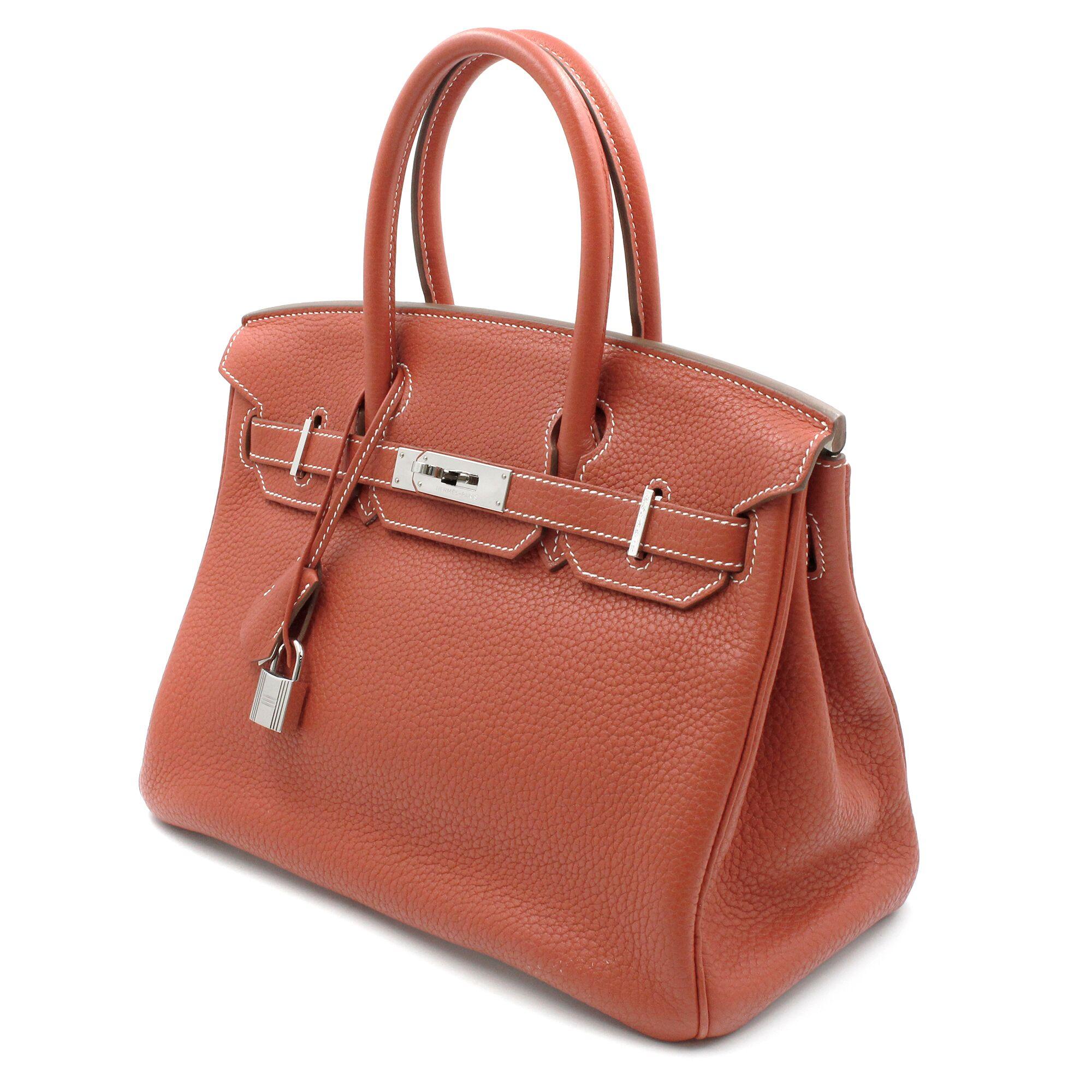 Pink Hermès Birkin Limited Edition 30 Sanguine Orange/White Leather Satchel Bag