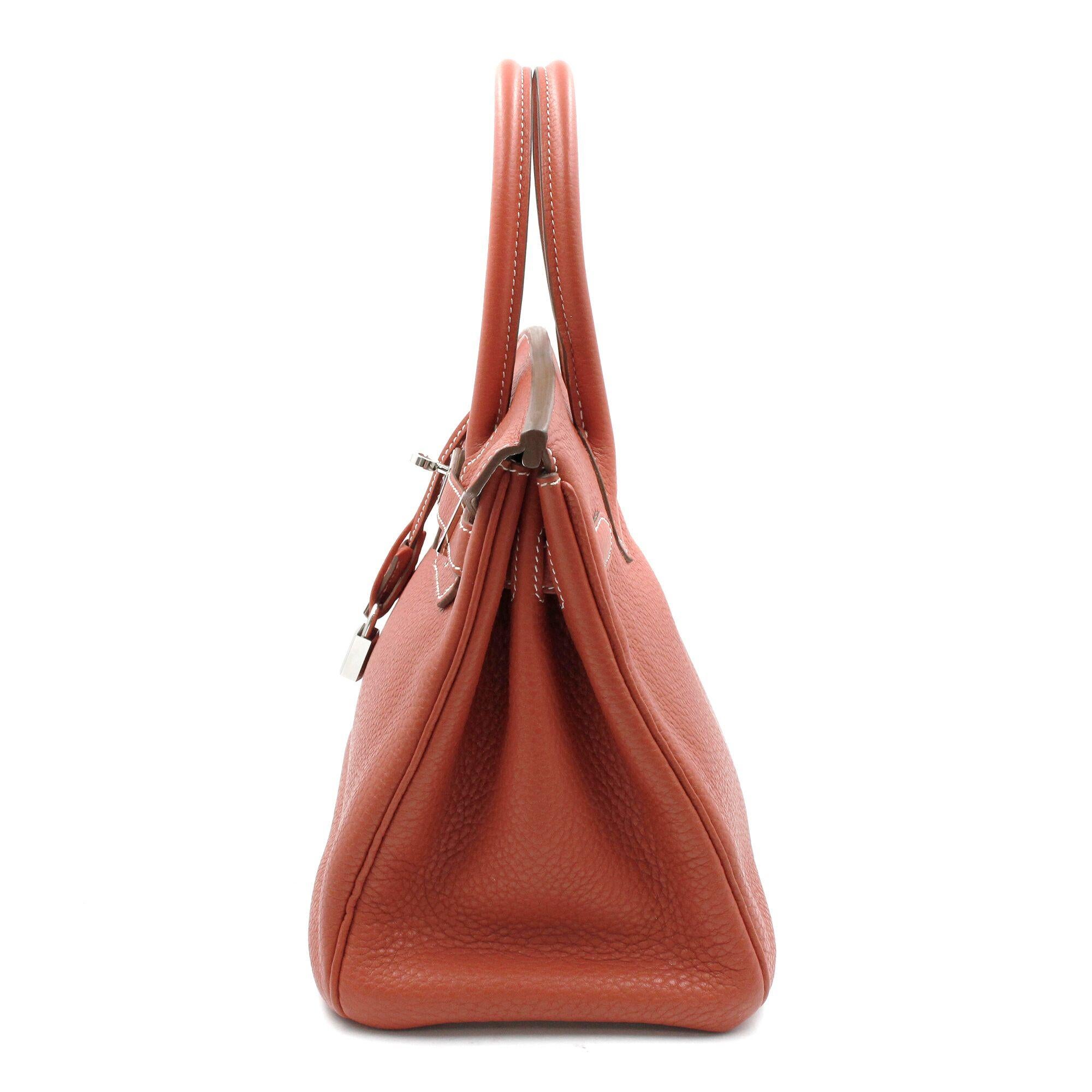 Hermès Birkin Limited Edition 30 Sanguine Orange/White Leather Satchel Bag In Excellent Condition In New York, NY