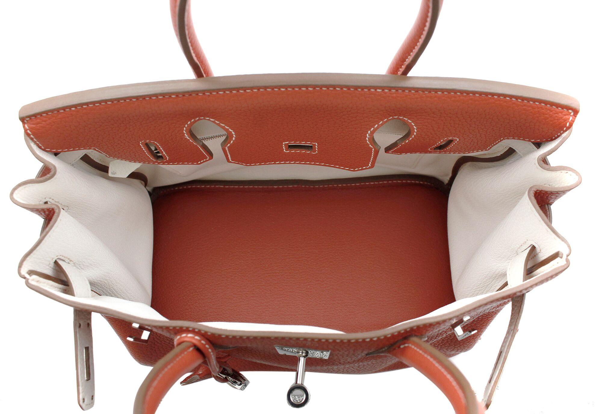 Hermès Birkin Limited Edition 30 Sanguine Orange/White Leather Satchel Bag 2