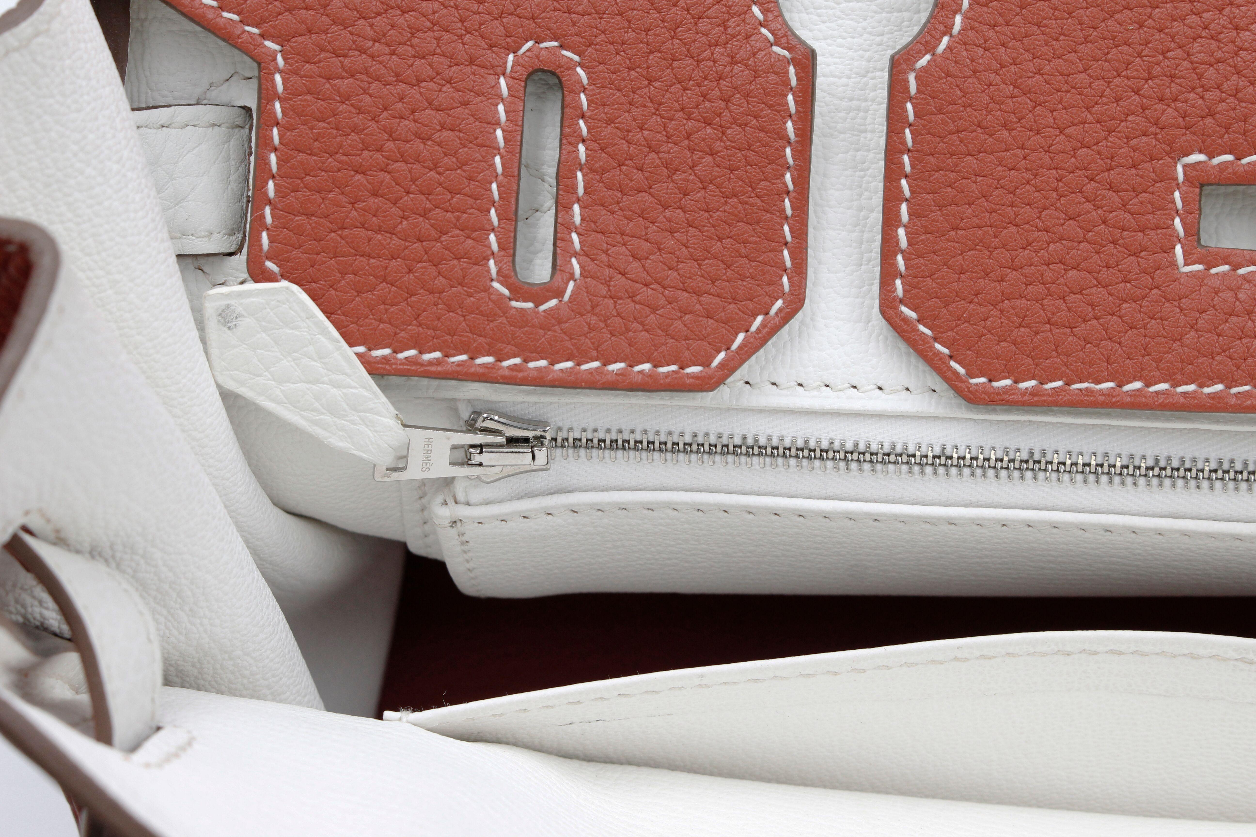 Hermès Birkin Limited Edition 30 Sanguine Orange/White Leather Satchel Bag 3