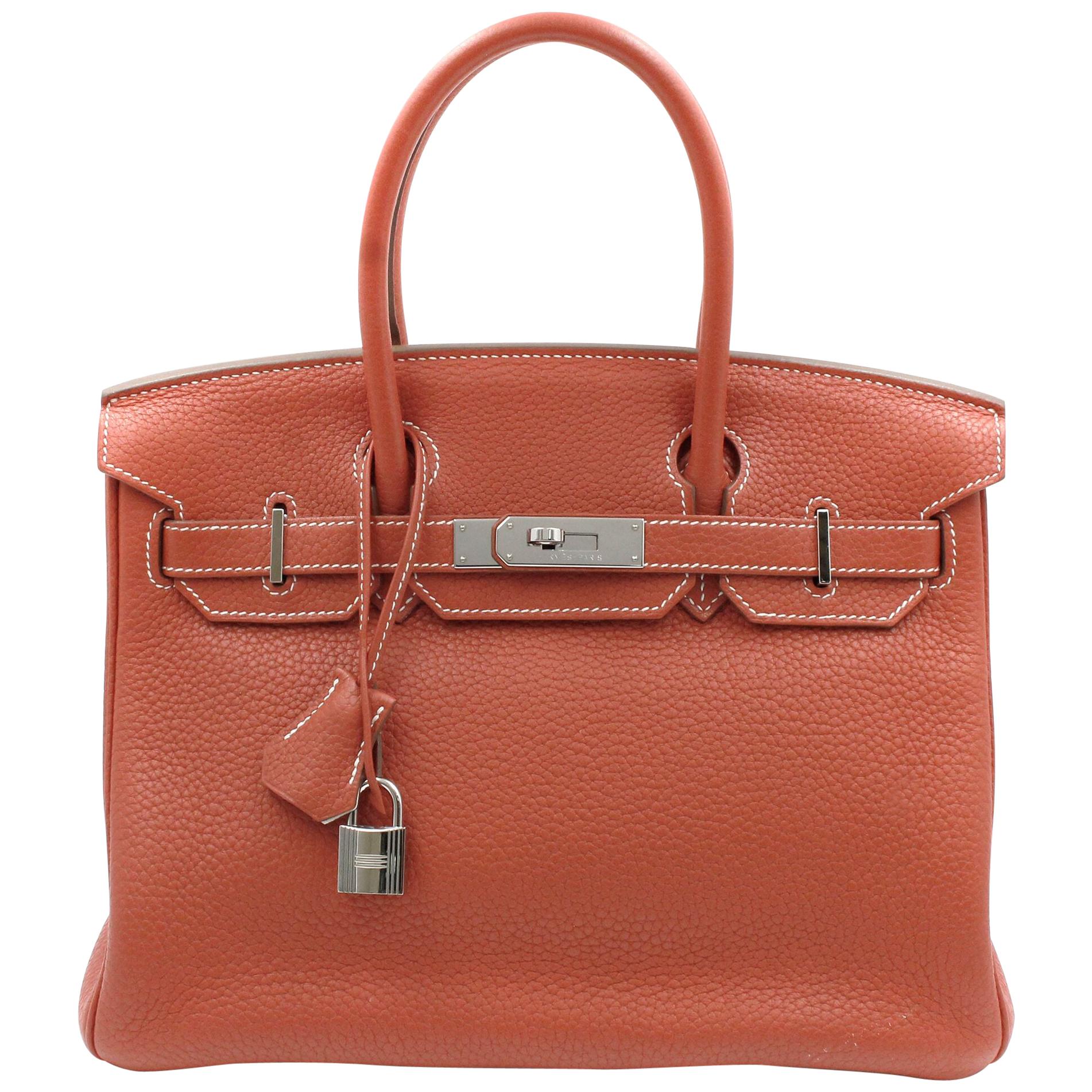 Hermès Birkin Limited Edition 30 Sanguine Orange/White Leather Satchel Bag