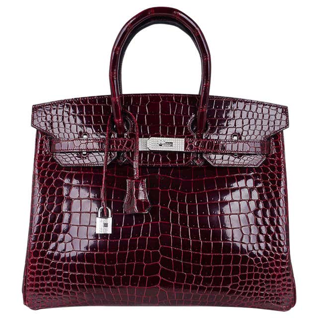 Hermès Birkin 25 Crocodile Porosus Lisse Rose Mexiko Palladium Hardware ...