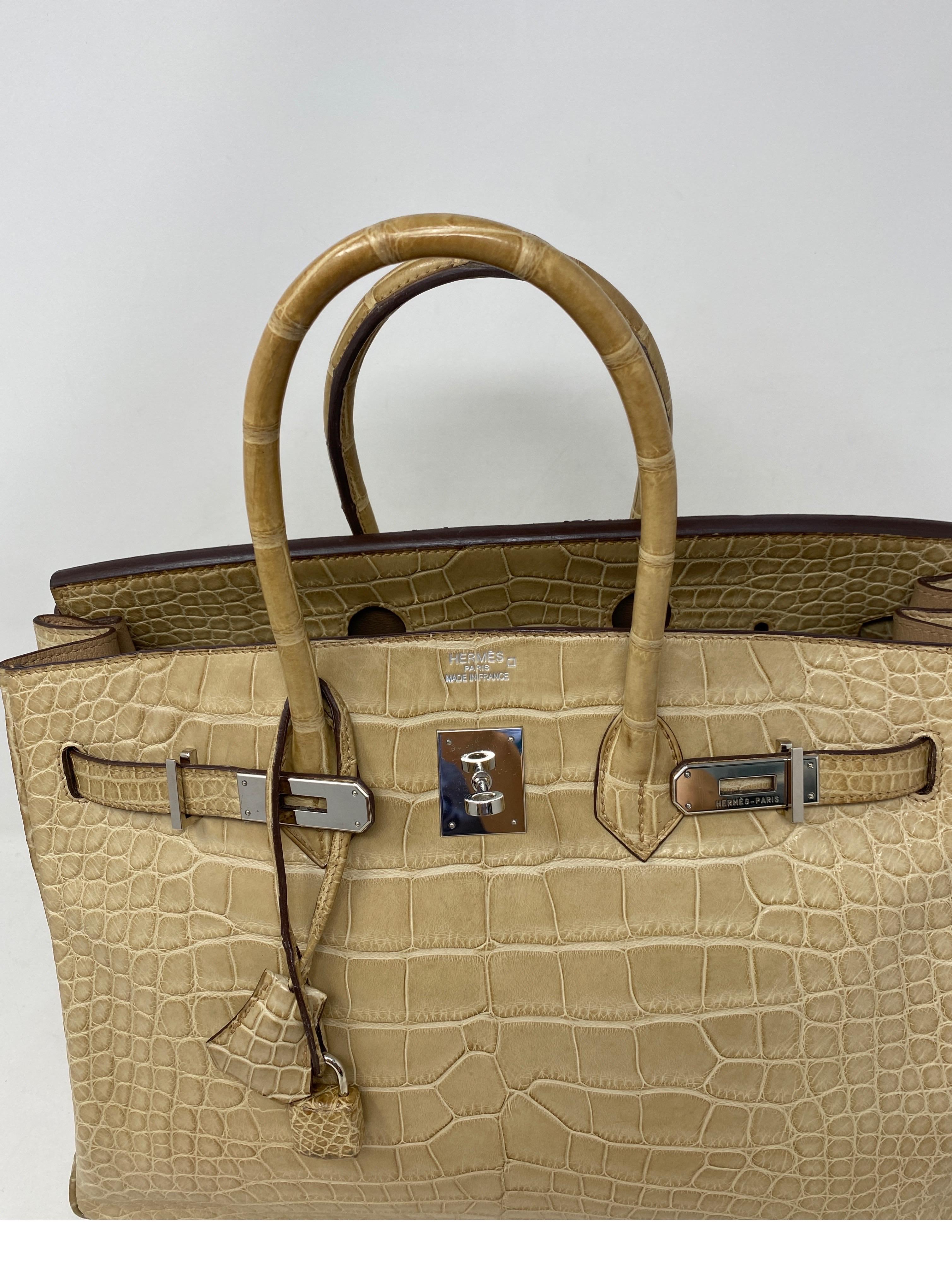 Hermes Birkin Matte Alligator Poussiere 35 Bag. Rare exotic Birkin. Good condition. Palladium hardware. Stunning bag. Investment bag. Guaranteed authentic. 