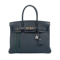 Hermes Birkin Officer 30 Bleu Nuit Vert Cypress Togo with Palladium Hardware