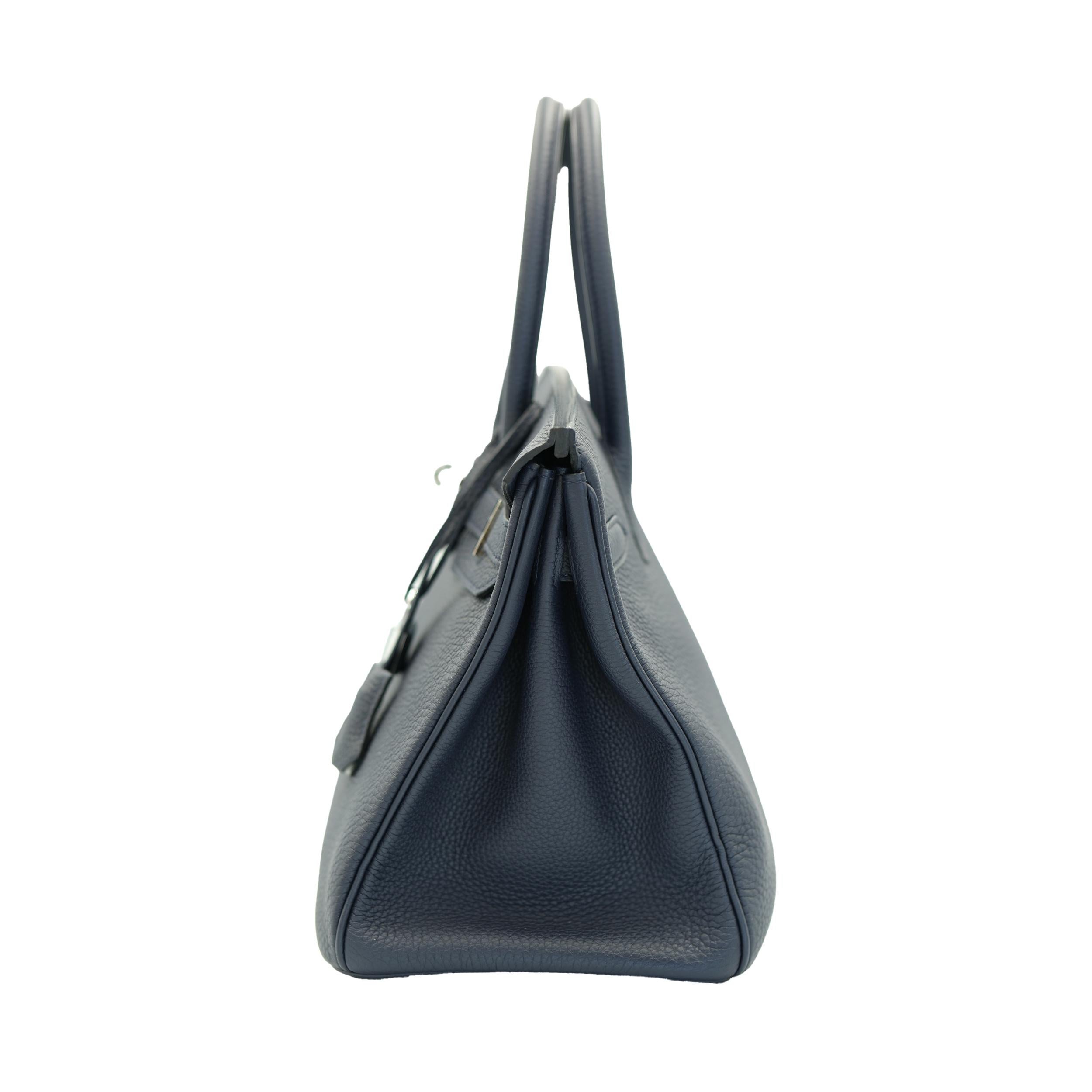 Noir Hermes Birkin Officer 30 Bleu Nuit Vert Cypress Togo with Palladium Hardware en vente
