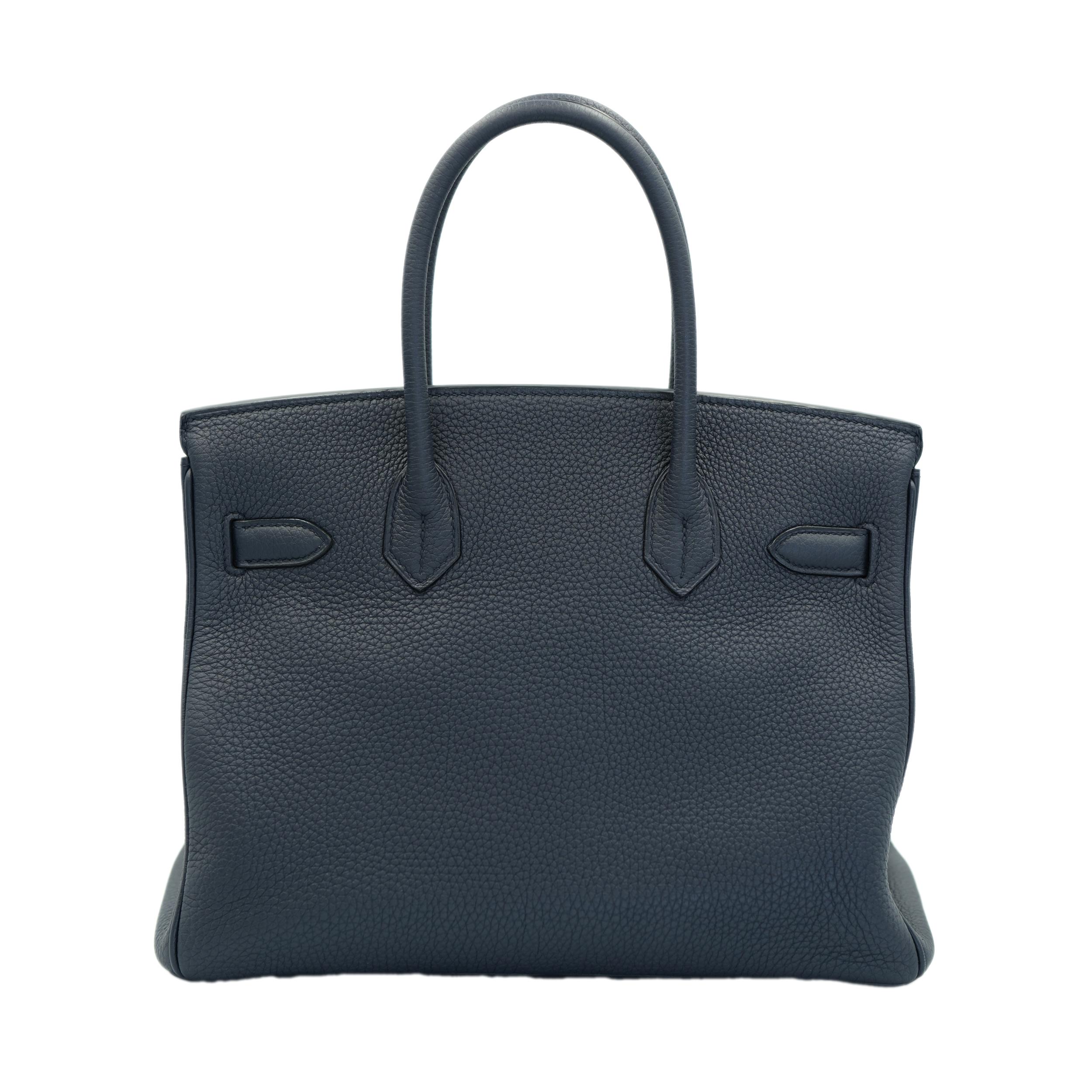 Hermes Birkin Officer 30 Bleu Nuit Vert Cypress Togo with Palladium Hardware Excellent état - En vente à North Miami Beach, FL