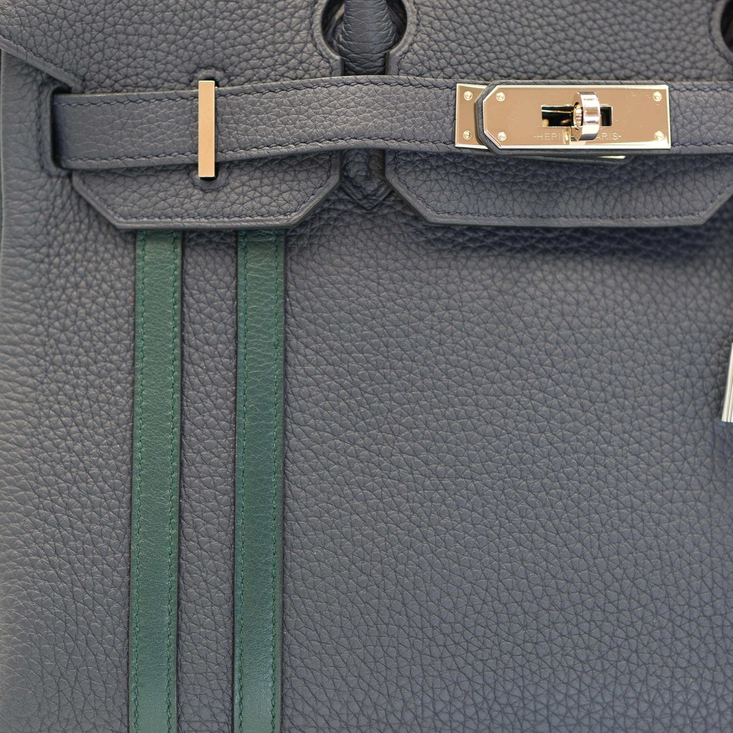 Hermes Birkin Officer 30 Bleu Nuit Vert Cypress Togo with Palladium Hardware en vente 2