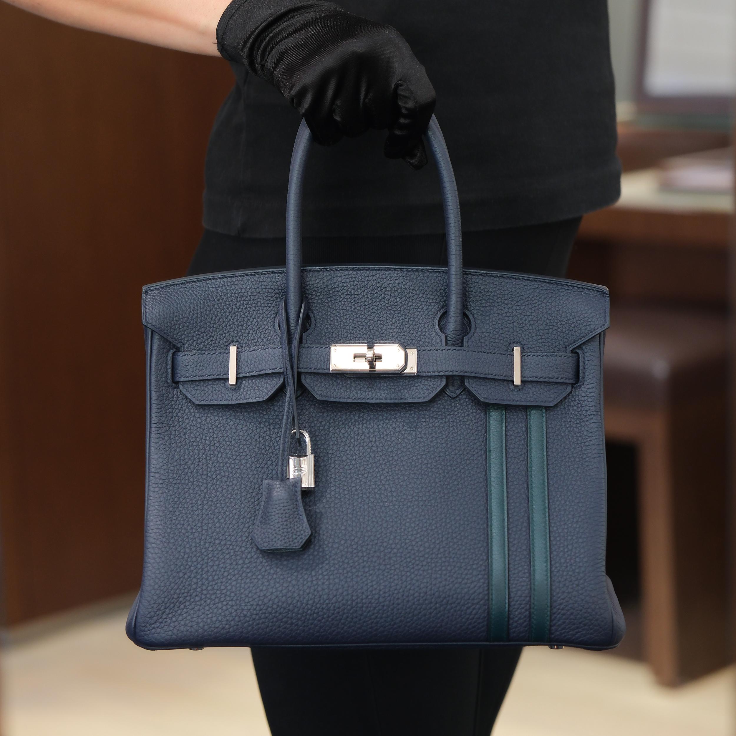 Hermes Birkin Officer 30 Bleu Nuit Vert Cypress Togo with Palladium Hardware en vente 3