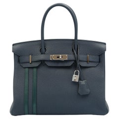 Hermes Birkin Officer 30 Bleu Nuit Vert Cypress Togo with Palladium Hardware