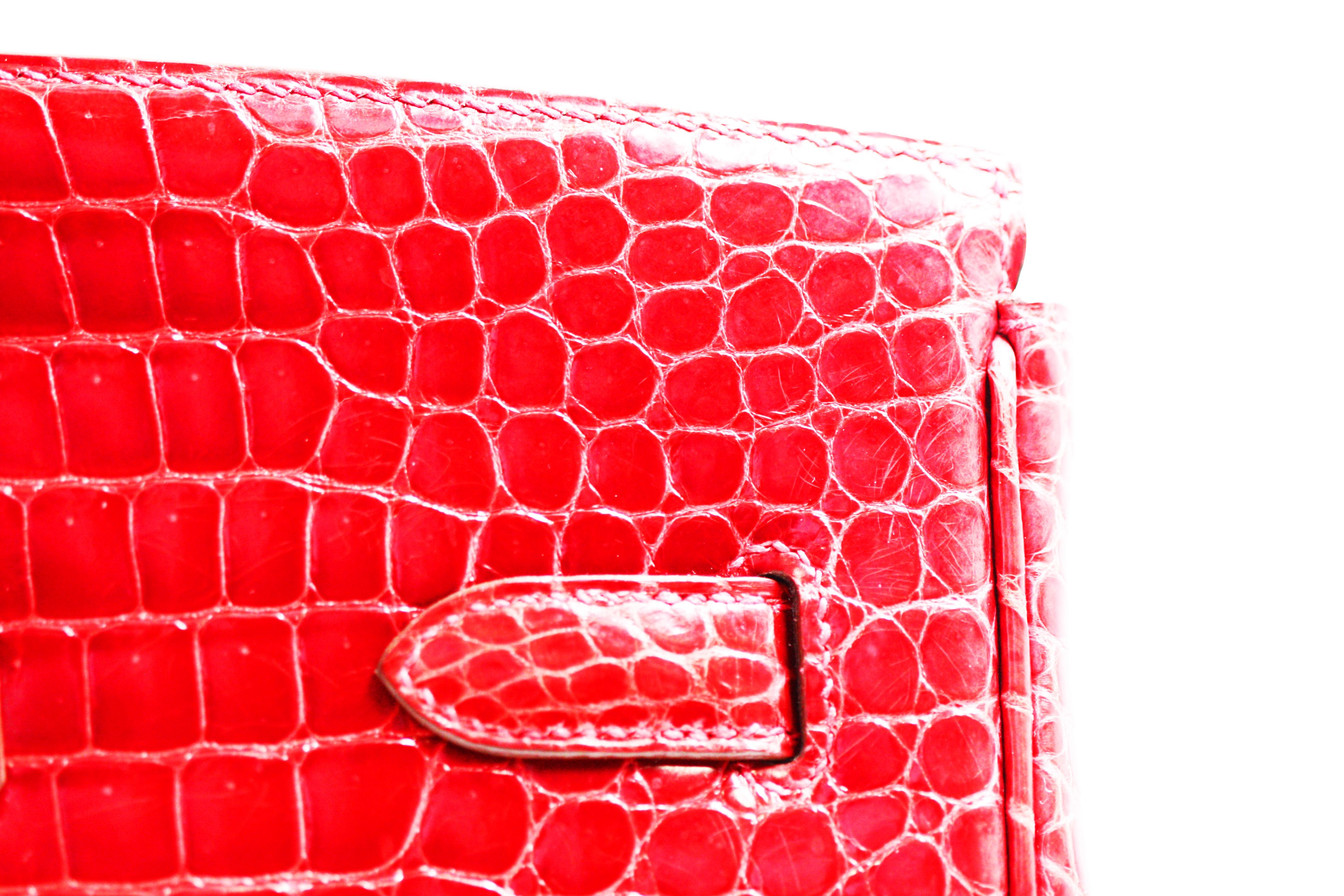 Hermès Birkin Red Crocodile Porosus Skin Leather Tote For Sale 7