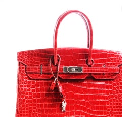 Hermès Birkin Red Crocodile Porosus Skin Leather Tote