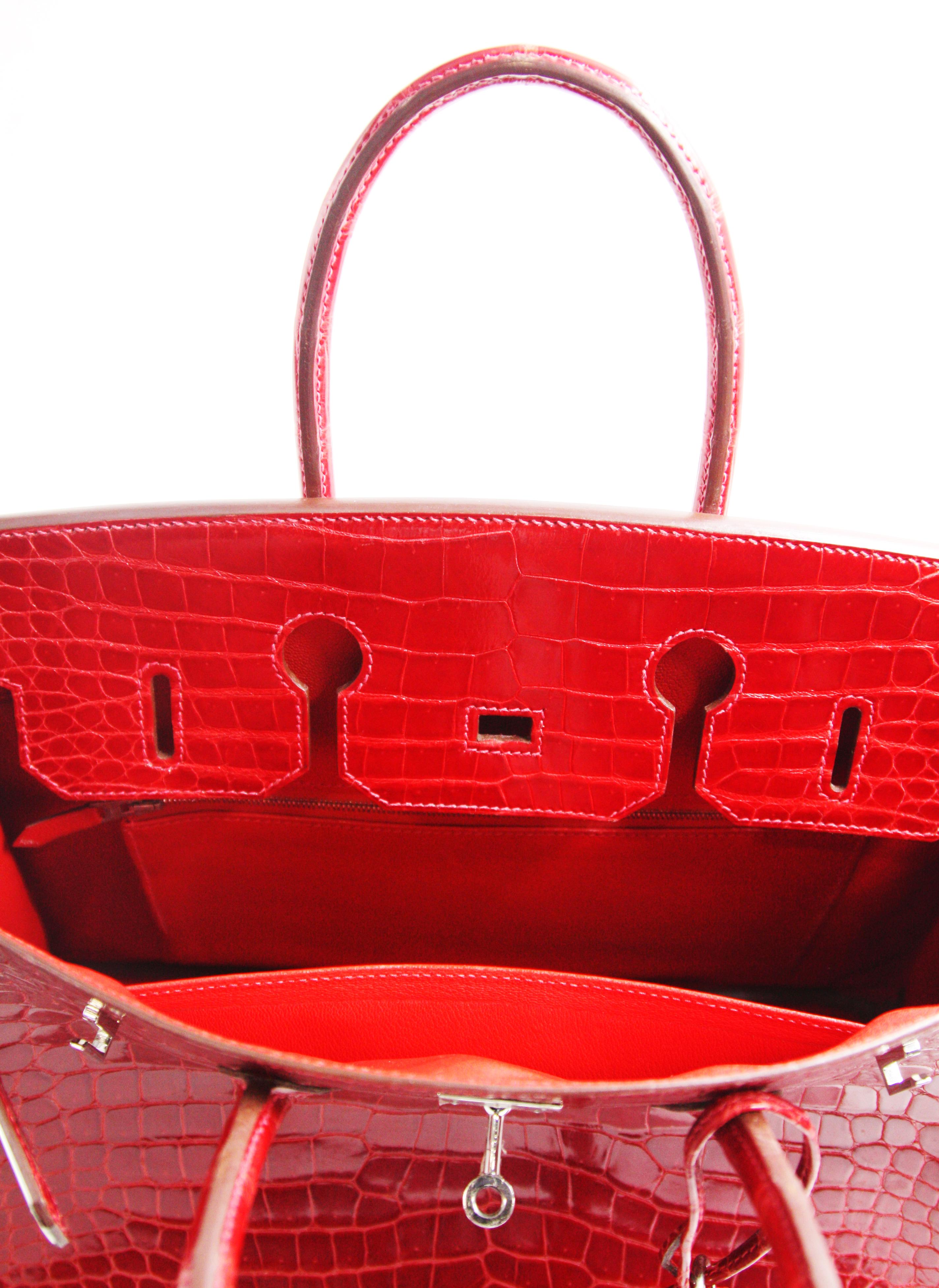 Women's or Men's Hermès Birkin Red Crocodile Porosus Skin Leather Tote For Sale