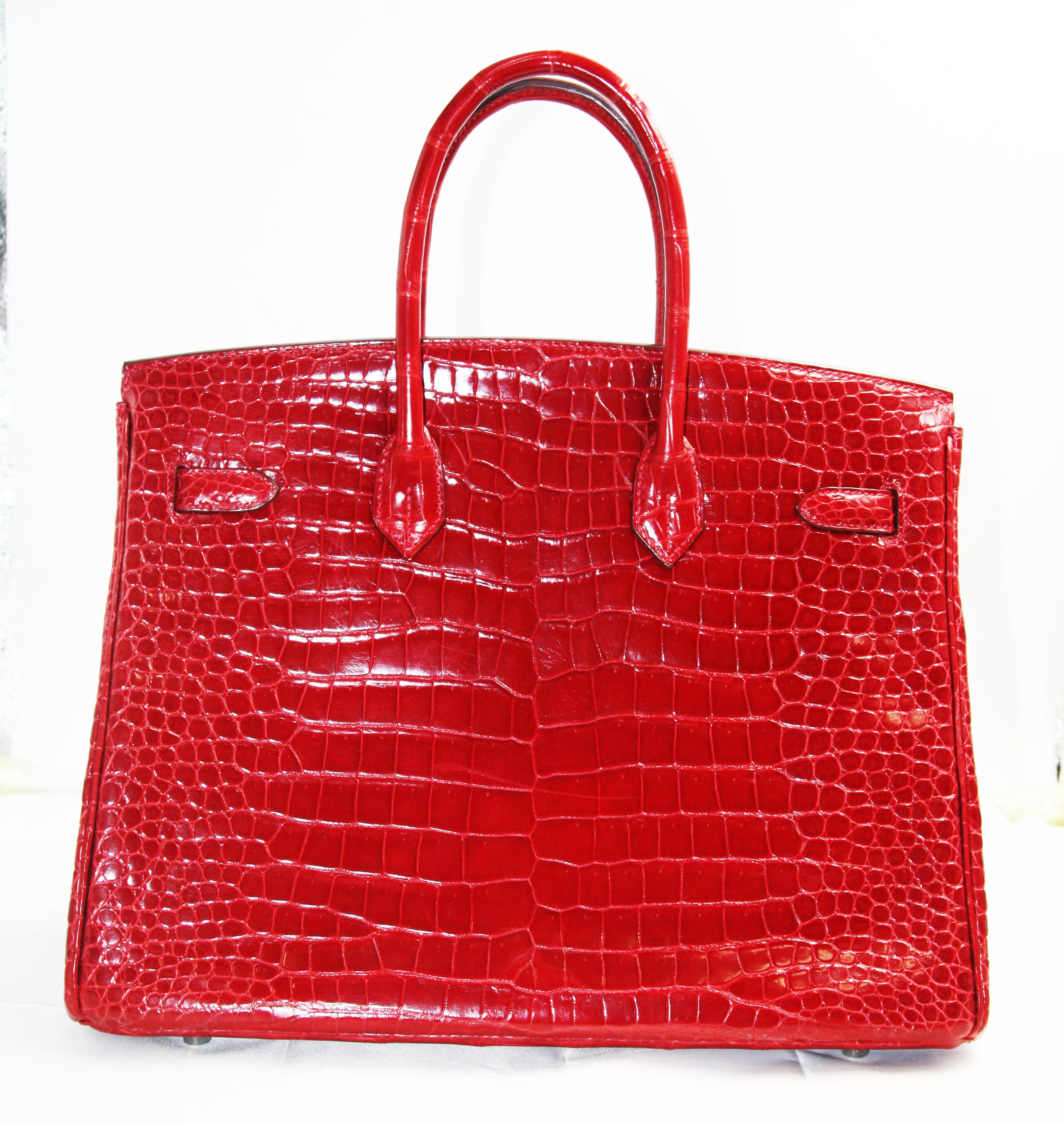 Hermès Birkin Red Crocodile Porosus Skin Leather Tote For Sale 1