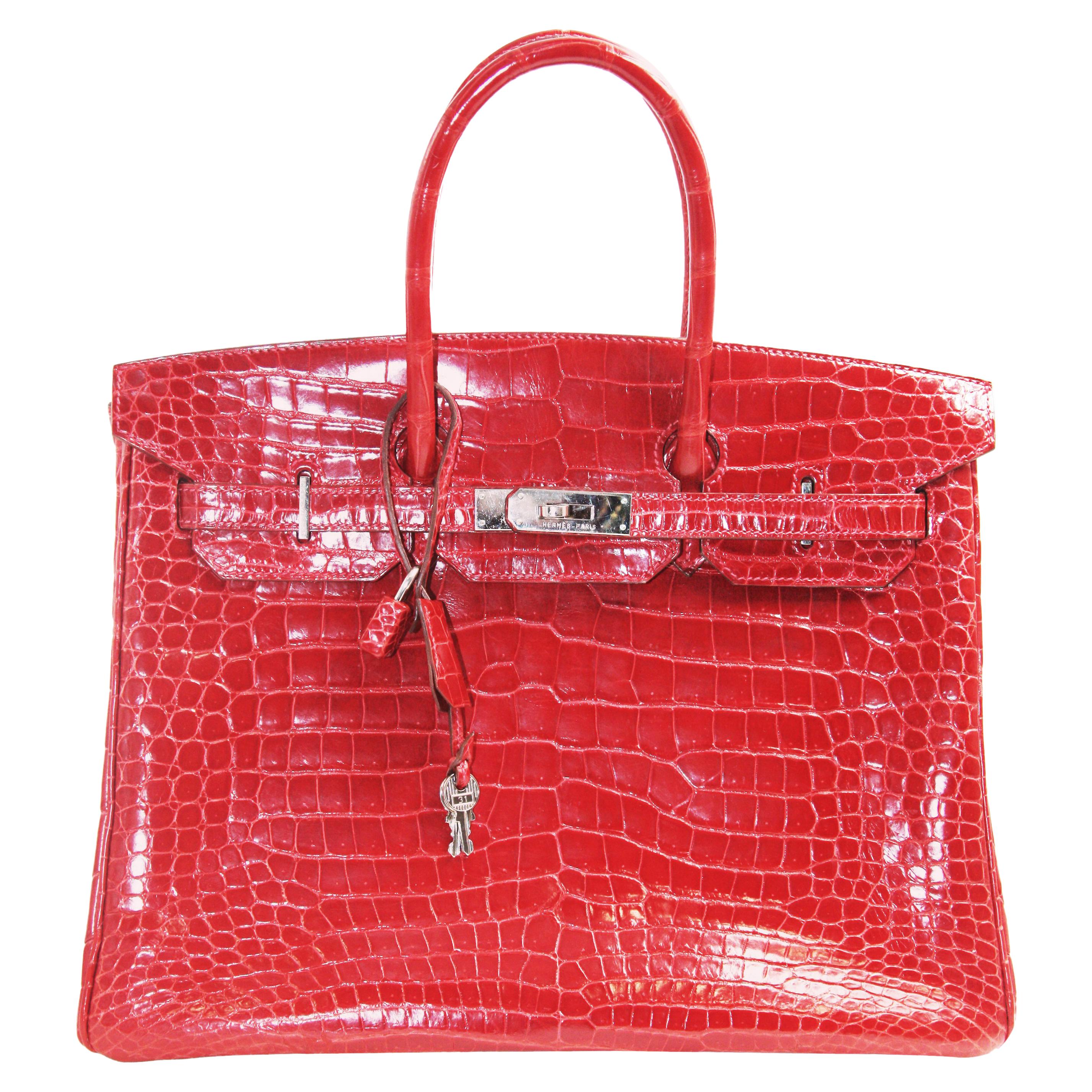 Hermès Birkin Red Crocodile Porosus Skin Leather Tote For Sale