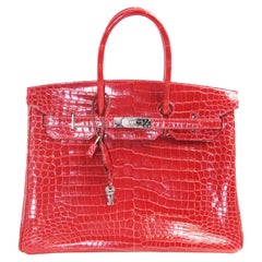 Hermès Birkin Red Crocodile Porosus Skin Leather Tote