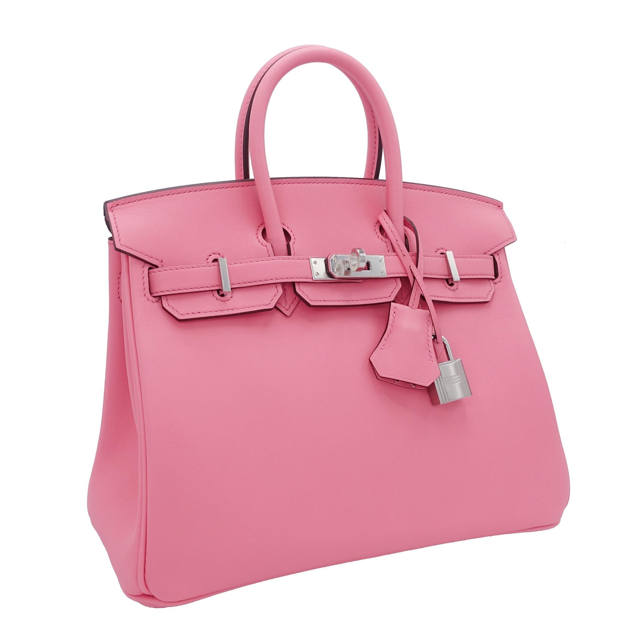 Brand: Hermès 
Style: Birkin 
Size: 25cm
Color: Rose Ete
Leather: Swift
Hardware: Palladium
Year: 2020 Y

Condition: Pristine, never carried: The item has never been carried and is in pristine condition complete with all accessories.

Accompanied