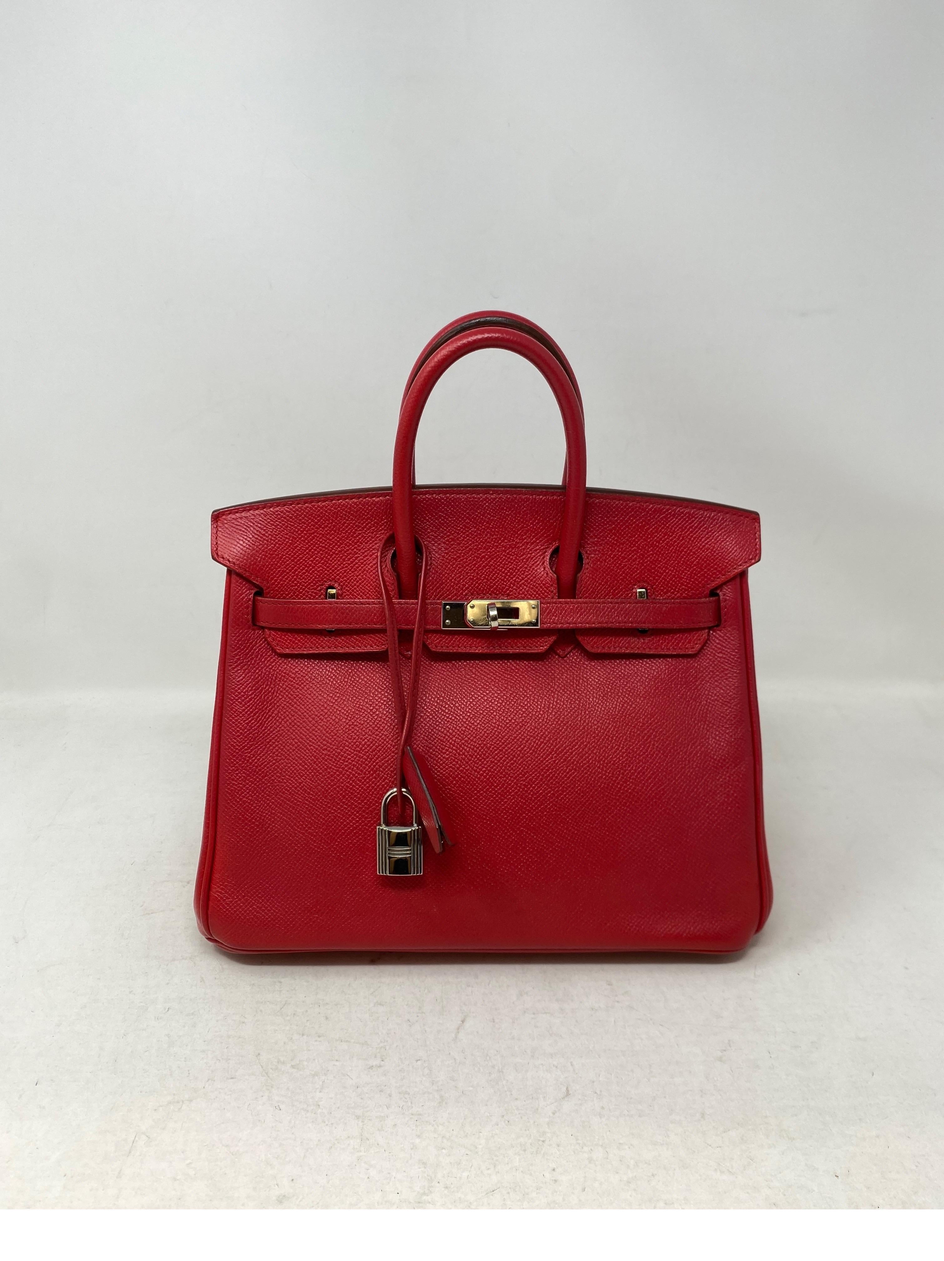 Hermes Birkin 25 Bouganvillea Red Bag. Excellent condition. Highly coveted size. Very rare 25. Palladium hardware. Great investment bag. Includes clochette, lock, keys, and dust cover. Guaranteed authentic. 