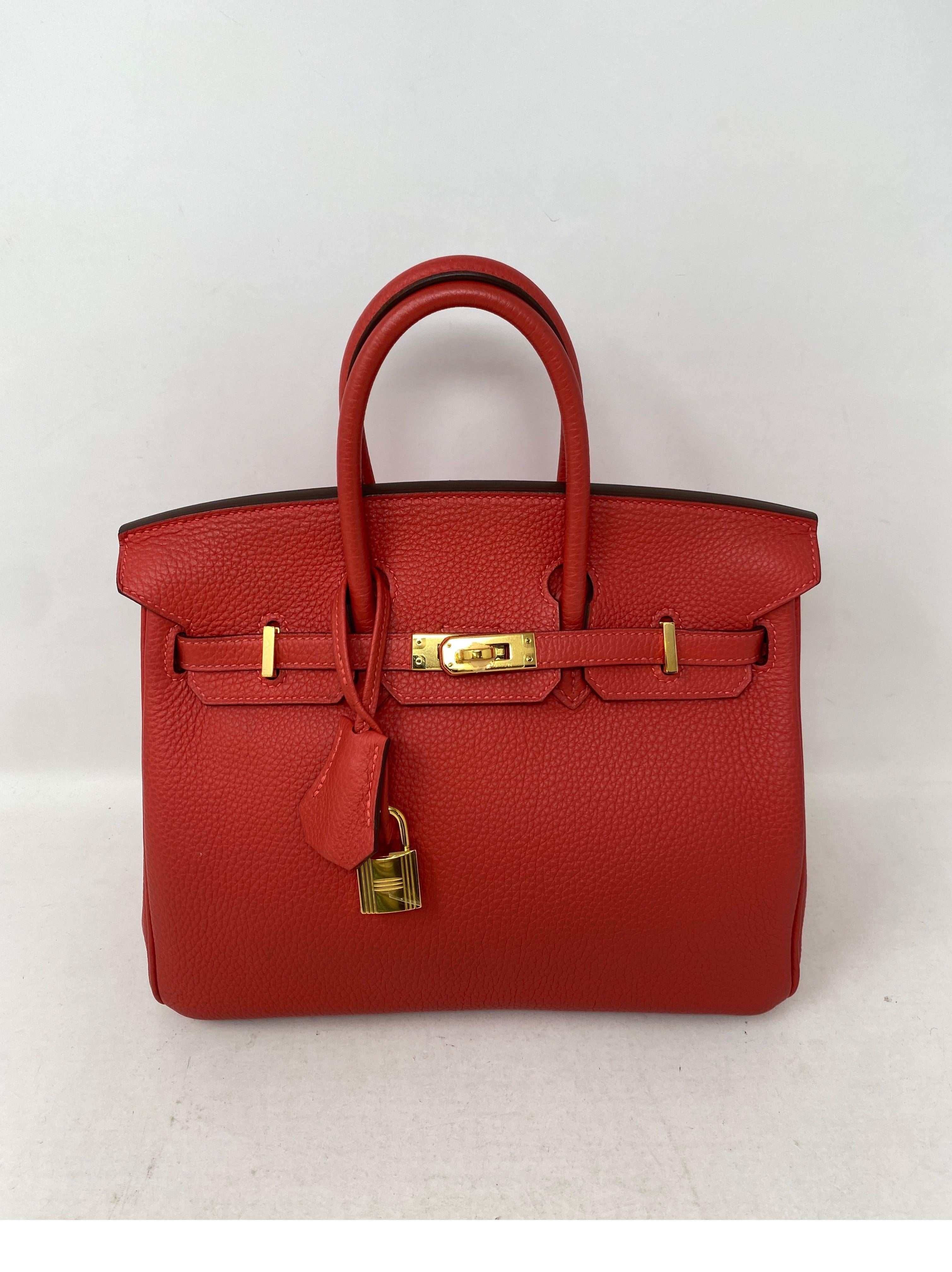 Hermes Birkin 25 Rouge Pivoine Bag. Excellent condition. Looks like new. Still has plastic on hardware. Rarest size mini 25 Birkin bag. Hard to find color. Rouge Pivoine is a collector's dream bag. Beautiful red pink color. Gold hardware. Great