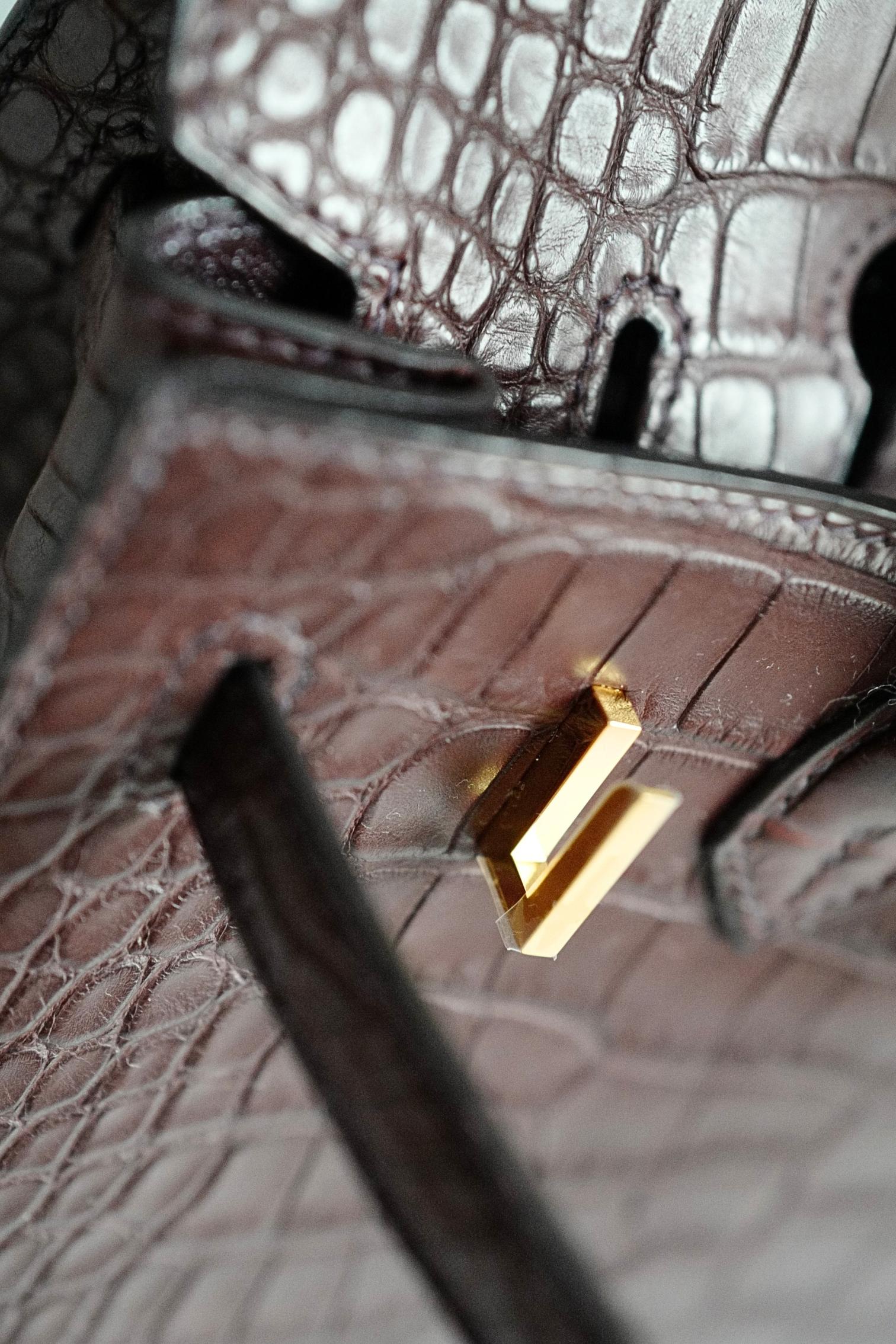 HERMÈS Birkin Sellier 20 Havane Matte Alligator with Gold Hardware in vendita 8