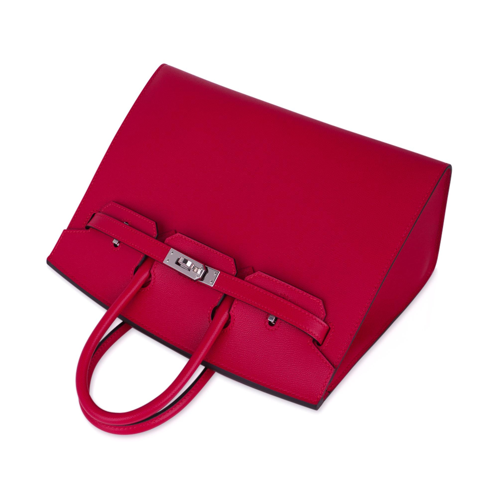 Red Hermes Birkin Sellier 25 Bag Framboise Veau Madame Palladium Hardware Limited Ed For Sale