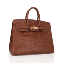 Hermes Birkin Sellier 25 Bag Gold Matte Alligator with Gold Hardware