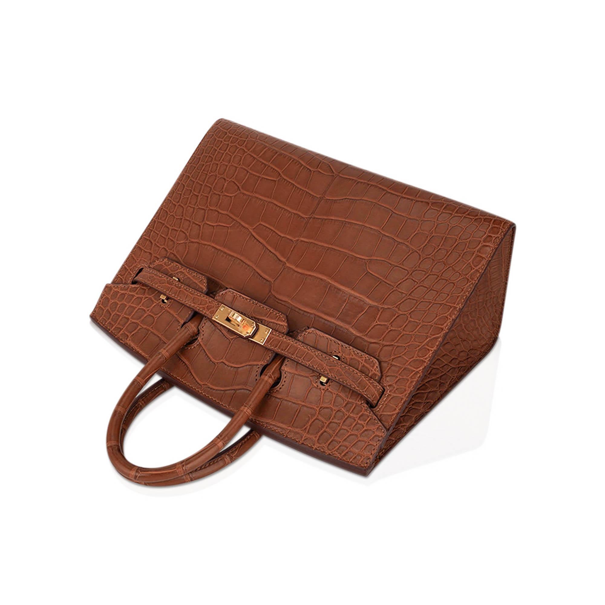 Hermes Birkin Sellier 25 Bag Gold Matte Alligator with Gold Hardware For Sale 4