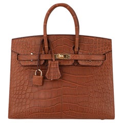 Hermes Birkin Sellier 25 Bag Gold Matte Alligator with Gold Hardware