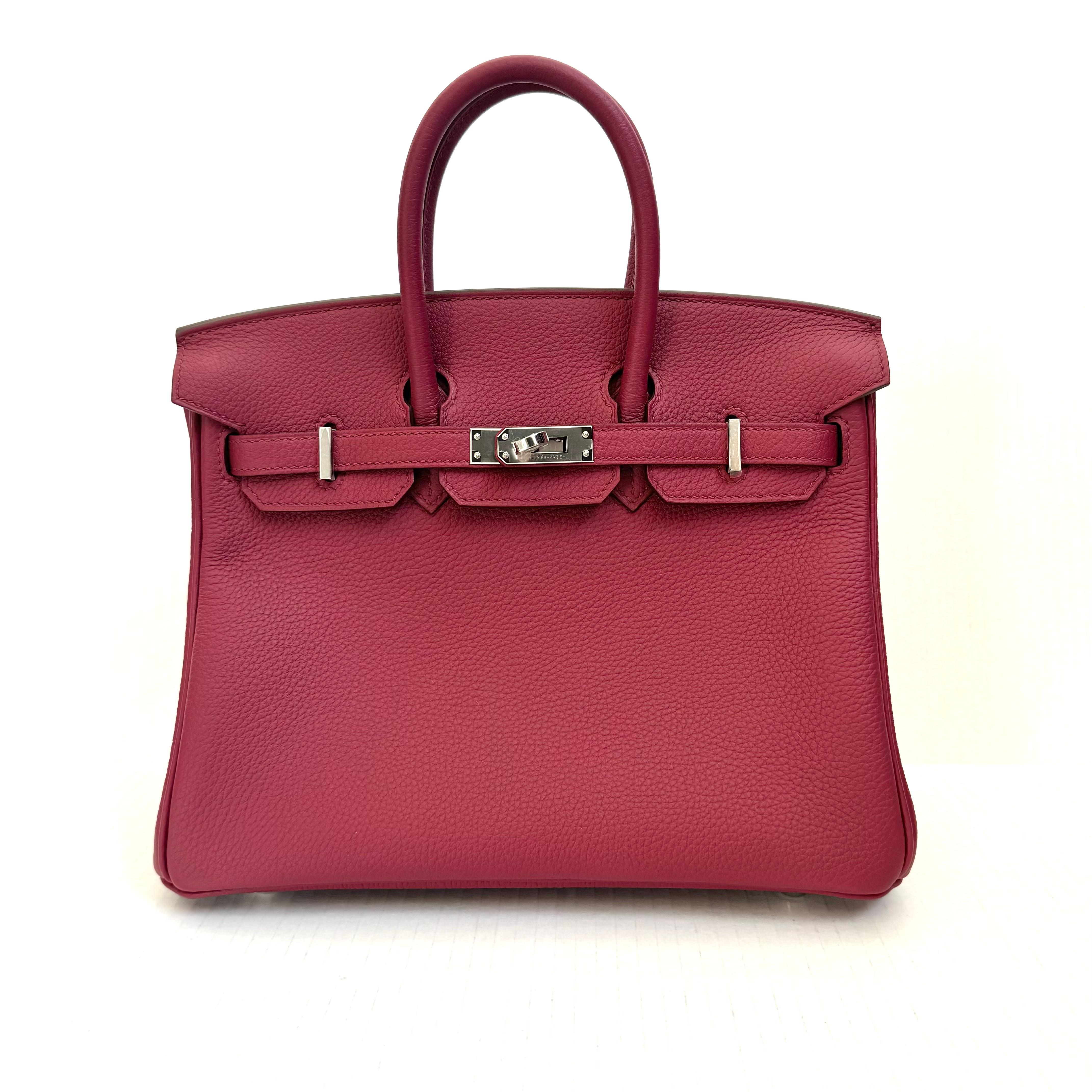 Red Hermes Birkin Sellier 25 Bag Palladium Hardware, 2024 France For Sale