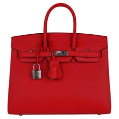 Hermes Birkin Sellier 25 Tasche Rouge De Couer Epsom Palladium Hardware