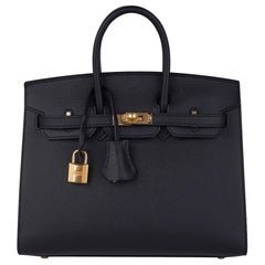 Hermes Birkin Sellier 25 Schwarz Gold Hardware Epsom Leder Neu w/Kasten