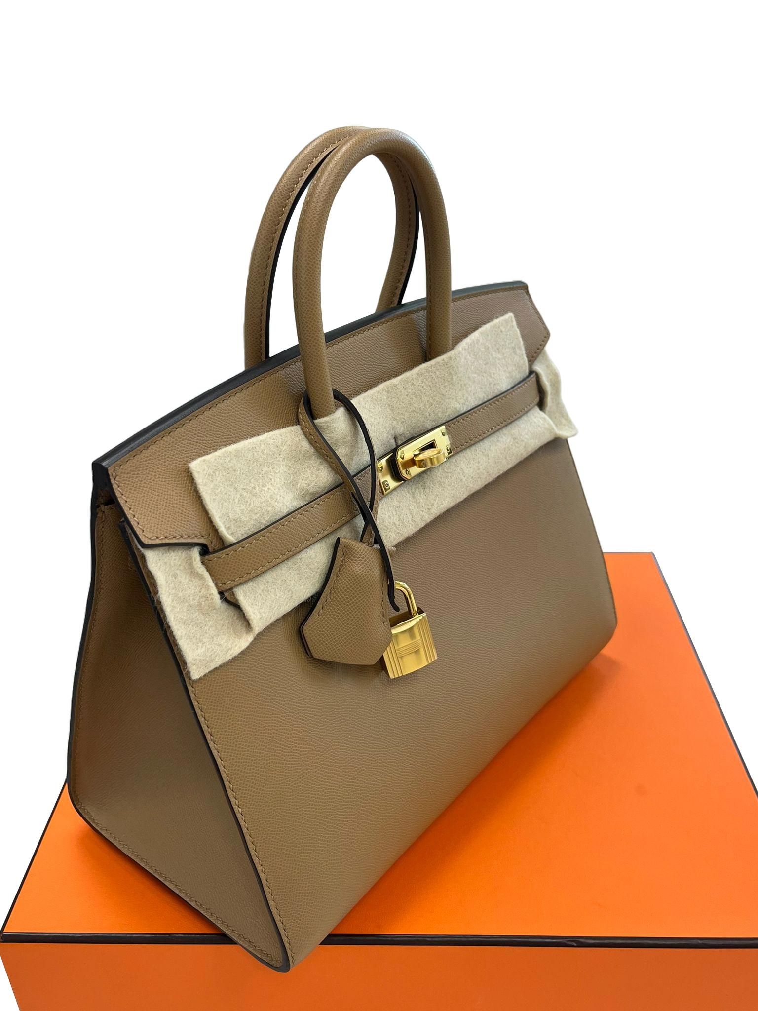 Hermes Birkin Sellier 25 Chai Madame Bolso de piel con dos correas y herrajes dorados en venta 8