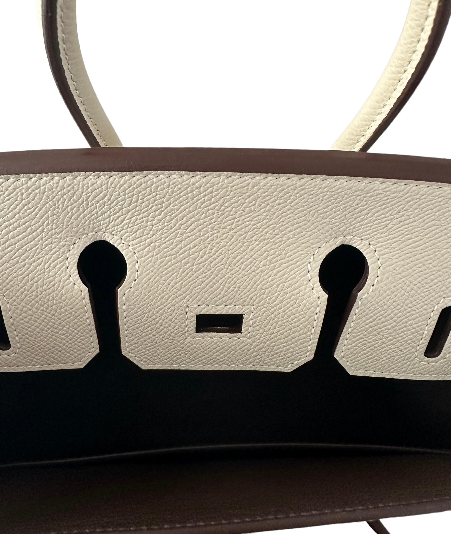 Hermes Birkin Sellier 25 Craie Espom Cacao Interior Rose Gold Hardware Bag 9