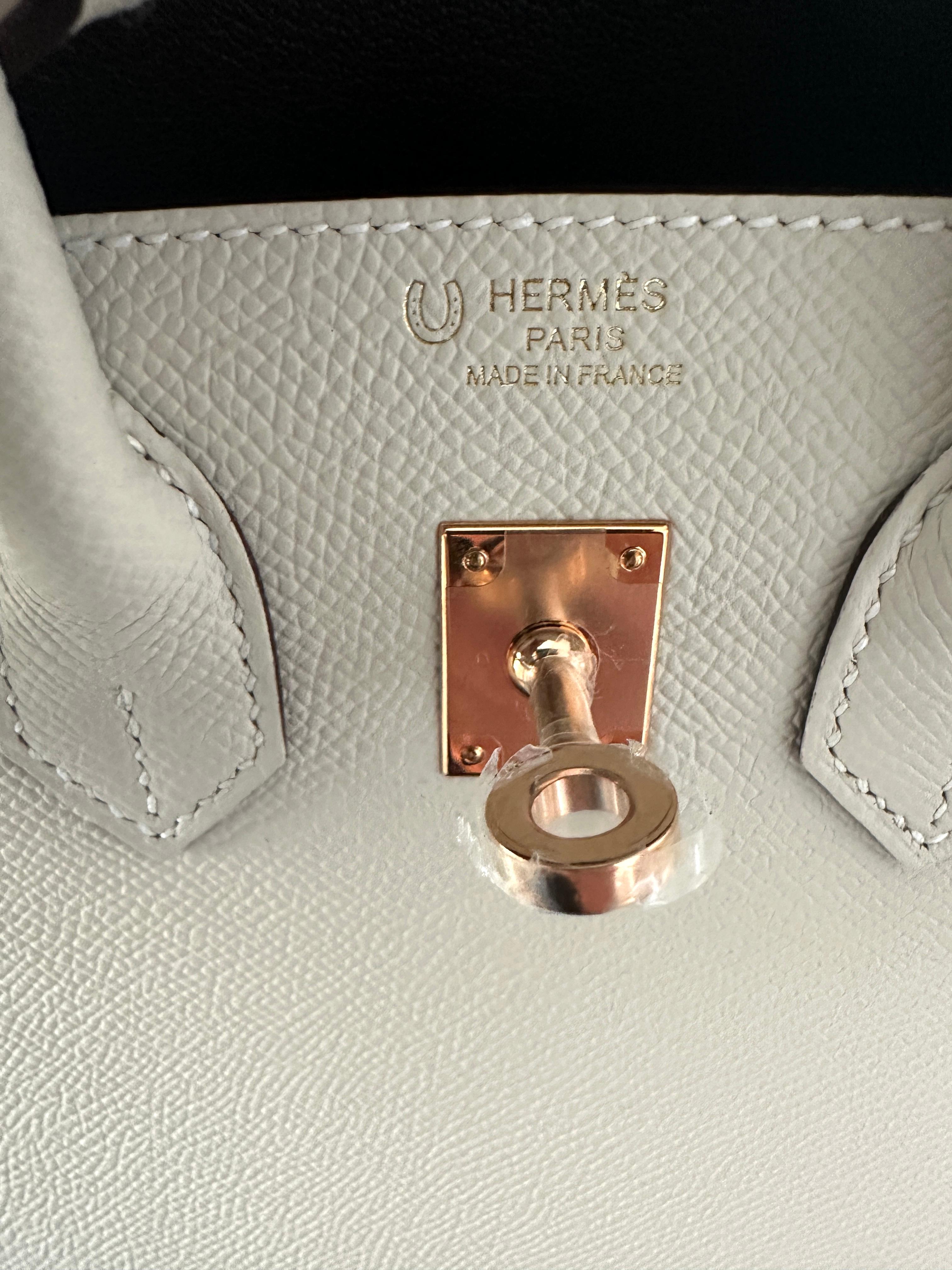 Hermes Birkin Sellier 25 Craie Espom Cacao Interior Rose Gold Hardware Bag 2