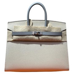 Hermès Craie and Bleu Glacier HSS Birkin Sellier 25 Epsom Palladium Hardware